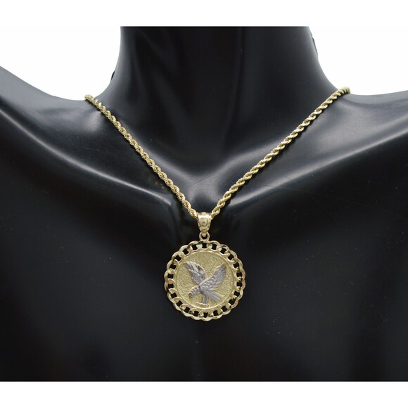 Real 10k Yellow Solid Gold Medallion Eagle Cuban Pendant + Rope Chain 16"-24" - Picture 1 of 6